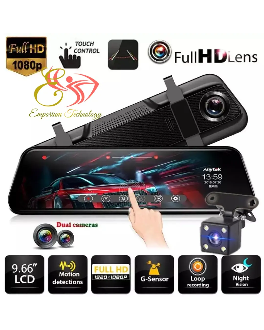 Espejo Retrovisor Full Hd Cámara